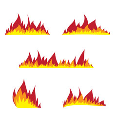 hand drawn fire flame set with different shapes isolated and colored on black background vector illustration doodle