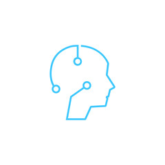 Human brain mind head with artificial intelligence robot head concept illustration