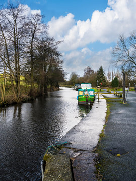 Saltersforth Moorings on the Leeds Liverpool Canal on the border of Lancashire and Yorkshire in the UK	
