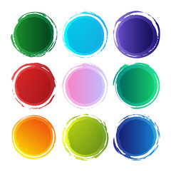 Colored round abstract backgrounds smears vector objects isolated on a white background. Grunge shapes. Circle frames