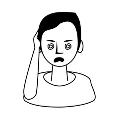 woman sick with head ache character