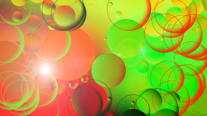 photo, bright oily drops in water with colorful background, close-up