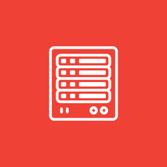 Server Line Icon On Red Background. Red Flat Style Vector Illustration