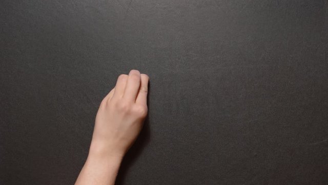 Ola (Portuguese hello)! A left female hand writes the word "Ola!" by pink chalk on a black board