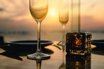 Glass of cocktail a shadow on the sky bar counter in restaurant. Cocktail is perfect for a summer break. Cocktail, beverage, alcohol, relax, restaurant, summer concept.