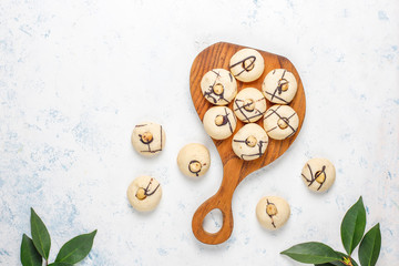 Delicious cookies with hazelnuts,top view