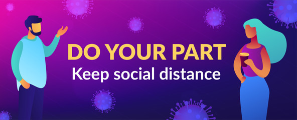 Do your part slogan, appeal. Keep social distance and self isolation during covid-2019 pandemic. Global qarantine, personal health protection measures community responsibility. Vector illustration.