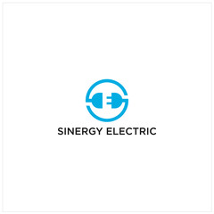 Electric logo design template with electric plug and S E letter together in a round frame. Vector.