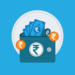 Vector Wallet and Money Rupee Icon