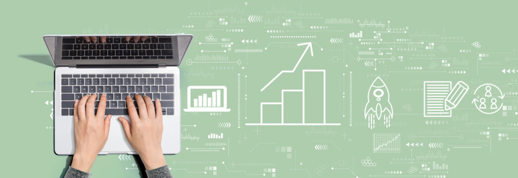 Business growth analysis with person using a laptop computer