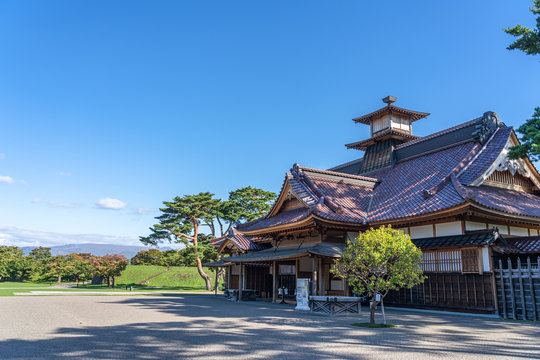 Hakodate Bugyosho inside the Goryokaku park, a star shaped fort park in Hakodate city. Hokkaido, Japan