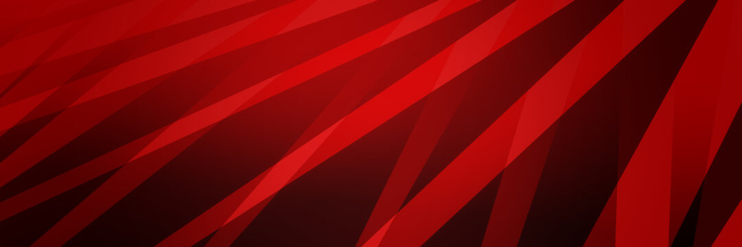 Abstract black and red background, stripes of diagonal slanted lines in bright shiny red ribbons in layers, geometric pattern design in modern abstract website banner design