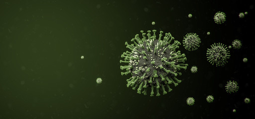 Deadly Green COVID-19 Corona Influenza Virus Molecules - Microscopic Abstract Cover / Wallpaper - nCOV Coronavirus Pandemic Outbreak 3D Illustration