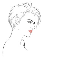 girl face short hair portrait. isolated on white background. hand drawn vector illustration