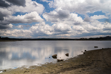 Naklejka premium landscape with lake and clouds