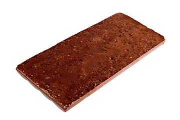 Tasty sweet popous milk black chocolate on the white background