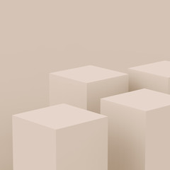 Fototapeta premium 3d brown creamy cube and box podium minimal scene studio background. Abstract 3d geometric shape object illustration render. Natural color tones.