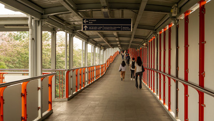 Bangkok, Thailand-February 7, 2020: New Sky walkway from BTS sky train to city  beside Chatuchak park Phaholyothin road, open for help people get more convenience