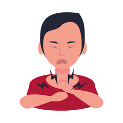 woman sick with sore throat character