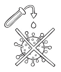 Hand drawn vector illustration of Wuhan corona virus, covid-19. Medicine and the disappearance of the virus.