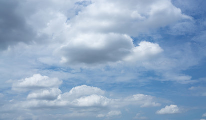 Beautiful white fluffy clouds formation on vivid blue sky know as raincloud