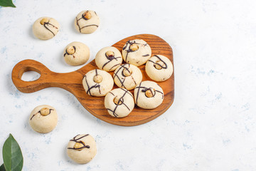 Delicious cookies with hazelnuts,top view