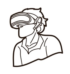Man wearing virtual reality glasses cartoon graphic vector.