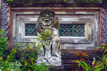 Traditional stone statues depicting demons, gods and Balinese mythological deities in Bali,Indonesia