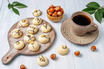 Delicious cookies with hazelnuts,top view