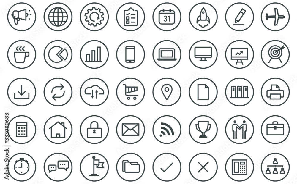 Poster set of business icon. thin line icon for presentation printing web and mobile symbol, vector illustr