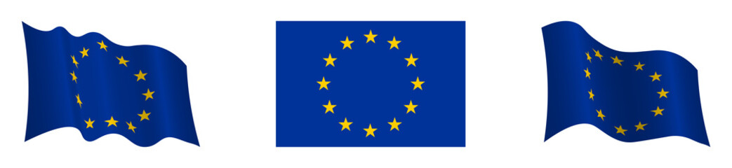 flag of the European Union, the EU in a fixed position and in motion, develops in the wind, on a transparent background