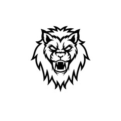 black  lion head illustration isolated white background