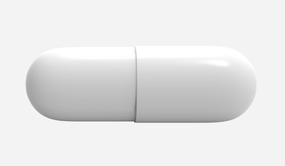 White pill tablet capsule isolated on white background. Medical and Health Concept. 3d object render illustration with clipping path.