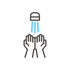 Coronavirus covid-19 prevention hand washing illustration. Vector thin line icon with hands sanitizing with water and soap. Simple design for antibacterial and protection from infection awareness