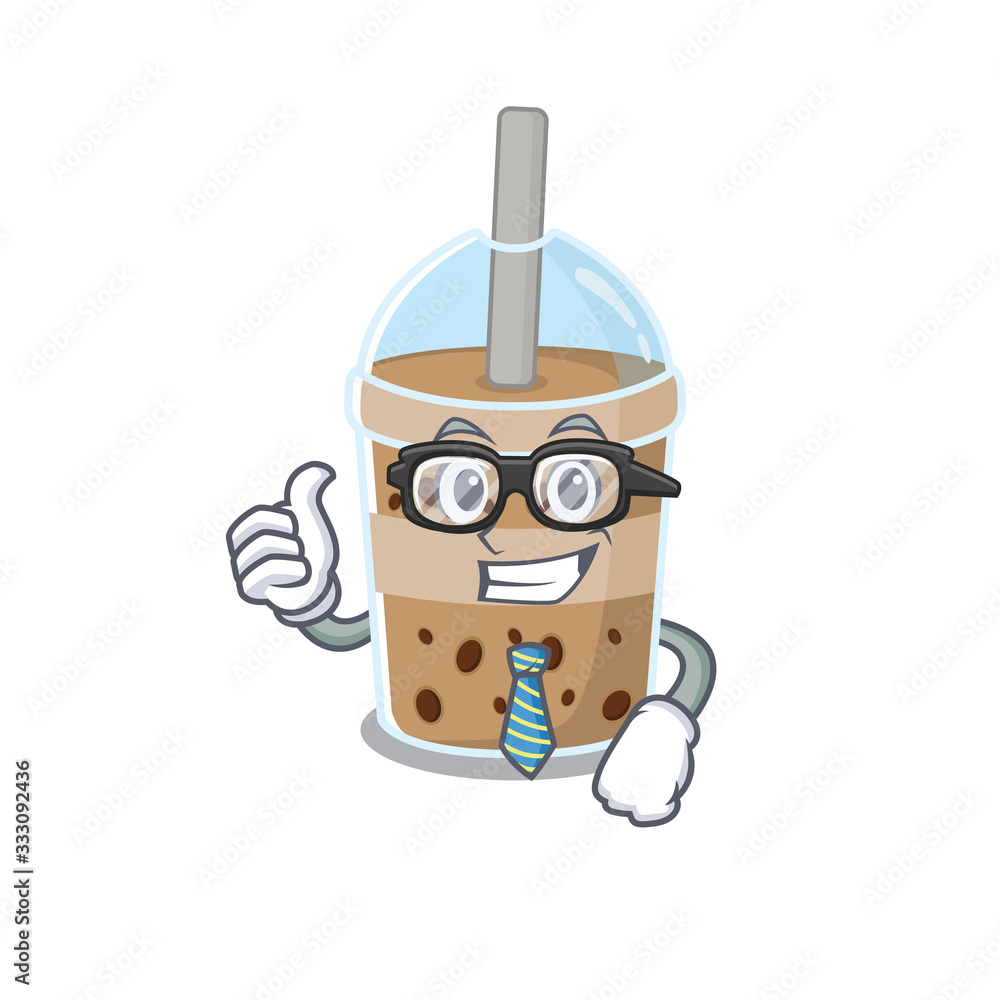 Sticker Chocolate bubble tea Businessman cartoon character with glasses and tie