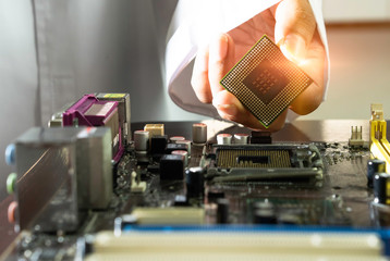 Electronic engineer of computer technology. Maintenance computer cpu hardware upgrade of...