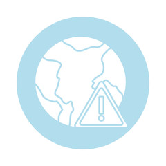 world planet earth with alert symbol block silhouette style icon