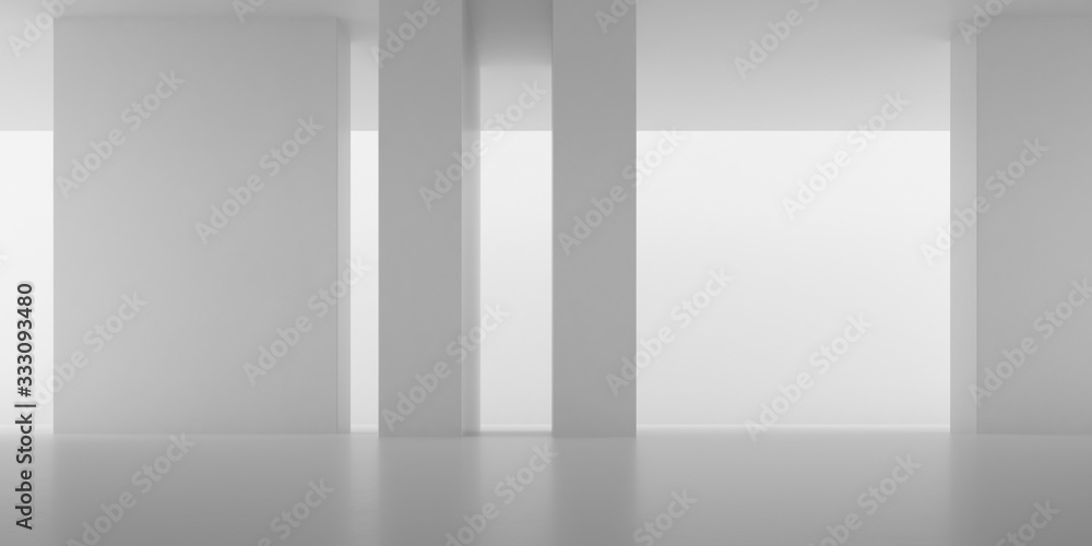 Poster abstract of concrete space with sun light cast the shadow on the wall ,geometric structure, museum s