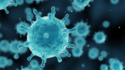 virus animation, corona virus outbreak covid-19, microscopic view of floating influenza virus cells - Powered by Adobe