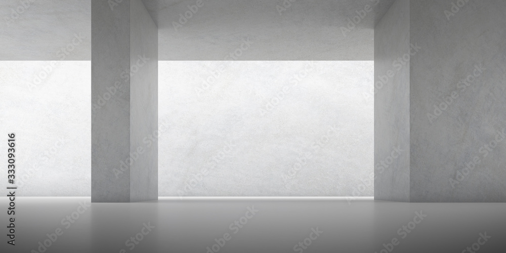 Poster abstract of concrete space with sun light cast the shadow on the wall ,geometric structure, museum s
