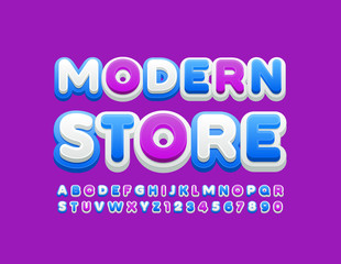 Vector bright logo Modern Store. Colorful trendy Font. Creative Alphabet Letters and Numbers