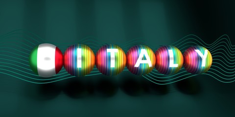Flag of the Italy. 3D rendering. Text on spheres