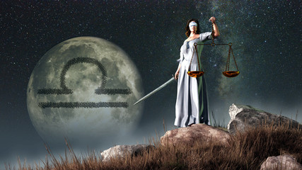 Fototapeta na wymiar Libra is the sixth sign of the Zodiac. People born between September 22nd and October 23rd have this astrological sign. Its symbol is the scales. 3D Rendering