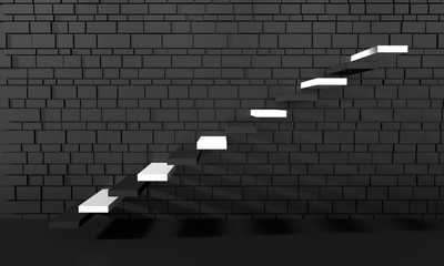 Outdoor view of part of wall with black and white staircase. Abstract architectural background. Business success concept. 3D rendering