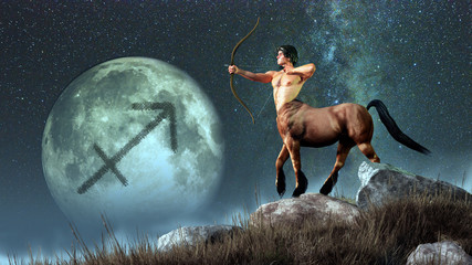 Sagittarius, the centaur archer, is the sixth sign of the Zodiac. People born between November 22nd and December 21 have this astrological sign. 3D rendering