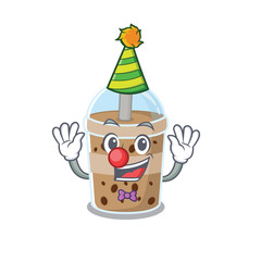 Cute and Funny Clown chocolate bubble tea cartoon character mascot style