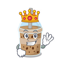 The Royal King of chocolate bubble tea cartoon character design with crown