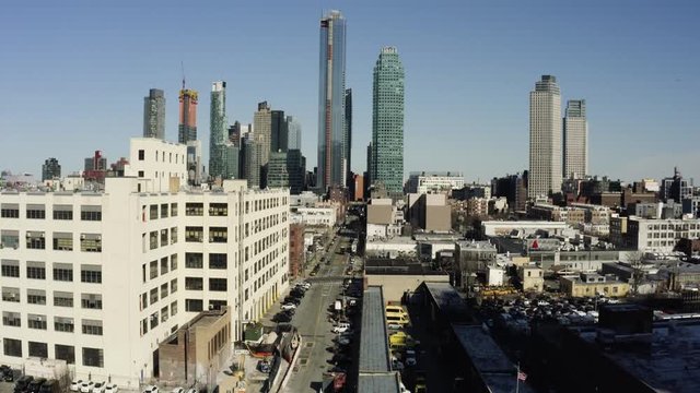 Anamorphic aerial view of LIC lonely streets during pandemic
