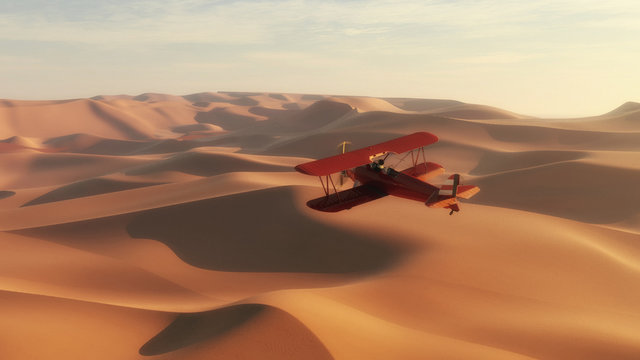Air plane flying over the desert . This is a 3d render illustration. © Orlando Florin Rosu