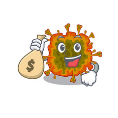 Smiley rich duvinacovirus cartoon character bring money bags